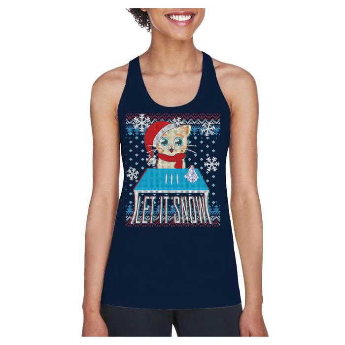 Funny X-Mas Let It Snow Cat Ugly Christmas Sweater Women's Racerback Tank