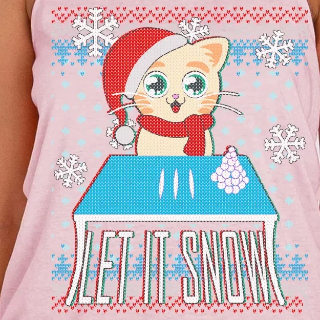 Funny X-Mas Let It Snow Cat Ugly Christmas Sweater Women's Knotted Racerback Tank