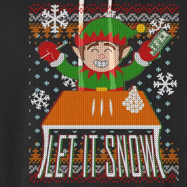 Funny X-Mas Let It Snow Elf Ugly Christmas Sweater Garment-Dyed Fleece Hoodie