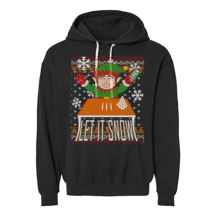 Funny X-Mas Let It Snow Elf Ugly Christmas Sweater Garment-Dyed Fleece Hoodie