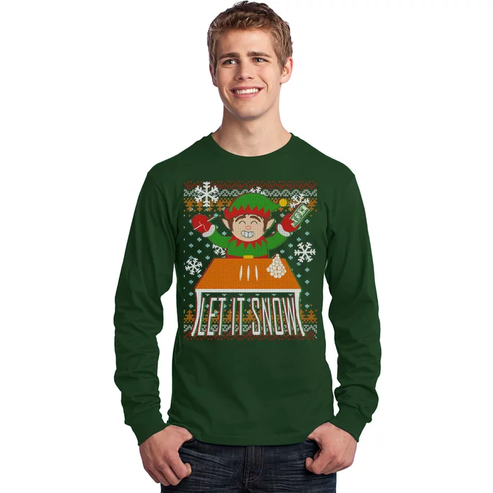 Funny X-Mas Let It Snow Elf Ugly Christmas Sweater Long Sleeve Shirt