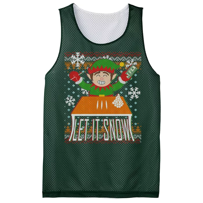 Funny X-Mas Let It Snow Elf Ugly Christmas Sweater Mesh Reversible Basketball Jersey Tank