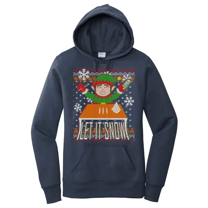 Funny X-Mas Let It Snow Elf Ugly Christmas Sweater Women's Pullover Hoodie