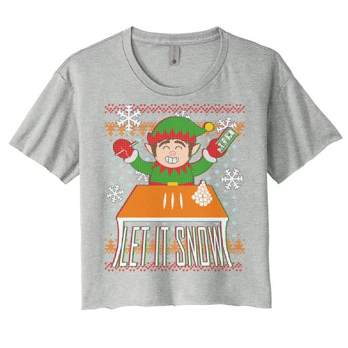 Funny X-Mas Let It Snow Elf Ugly Christmas Sweater Women's Crop Top Tee