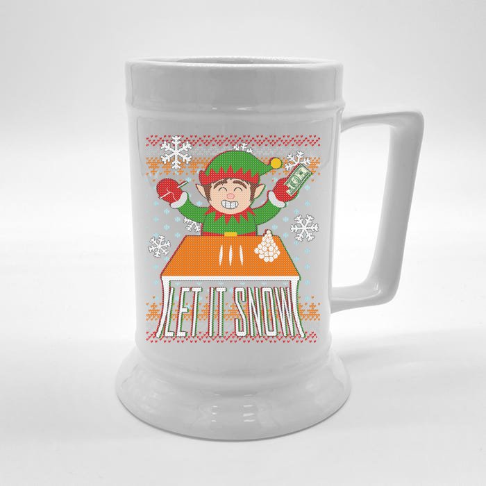 Funny X-Mas Let It Snow Elf Ugly Christmas Sweater Front & Back Beer Stein