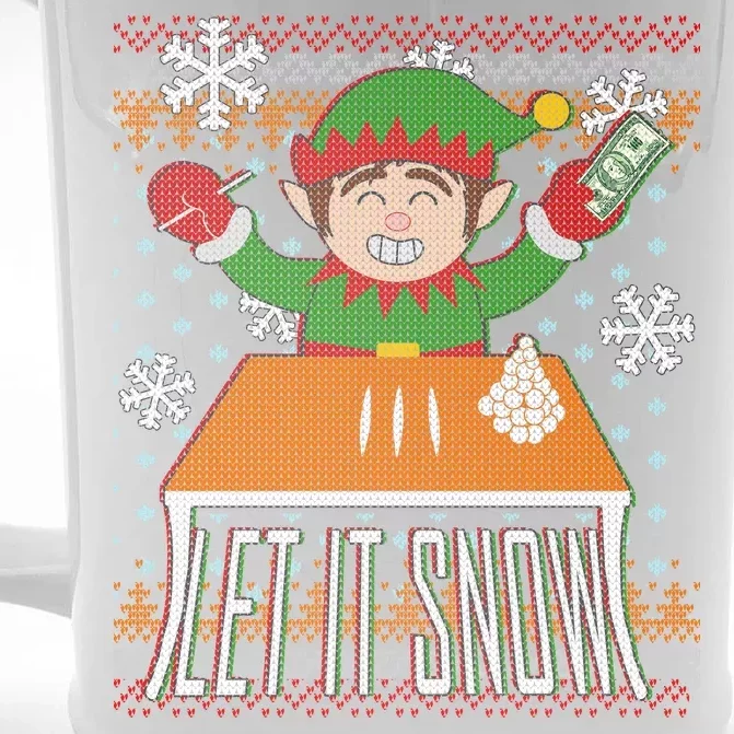 Funny X-Mas Let It Snow Elf Ugly Christmas Sweater Front & Back Beer Stein