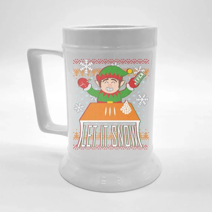 Funny X-Mas Let It Snow Elf Ugly Christmas Sweater Front & Back Beer Stein