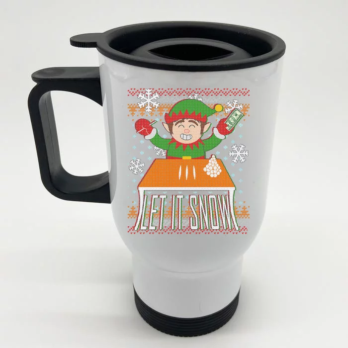 Funny X-Mas Let It Snow Elf Ugly Christmas Sweater Front & Back Stainless Steel Travel Mug