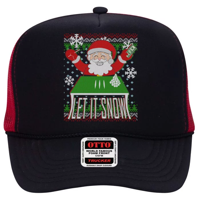 Funny X-Mas Let It Snow Santa Ugly Christmas Sweater High Crown Mesh Trucker Hat