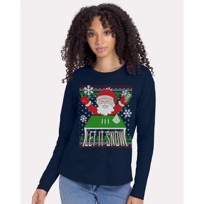 Funny X-Mas Let It Snow Santa Ugly Christmas Sweater Womens Cotton Relaxed Long Sleeve T-Shirt