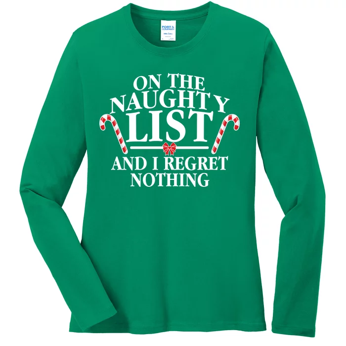 Funny X-Mas On the Naughty List I Regret Nothing Ladies Long Sleeve Shirt