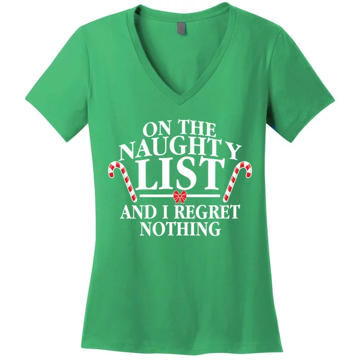 Funny X-Mas On the Naughty List I Regret Nothing Women's V-Neck T-Shirt