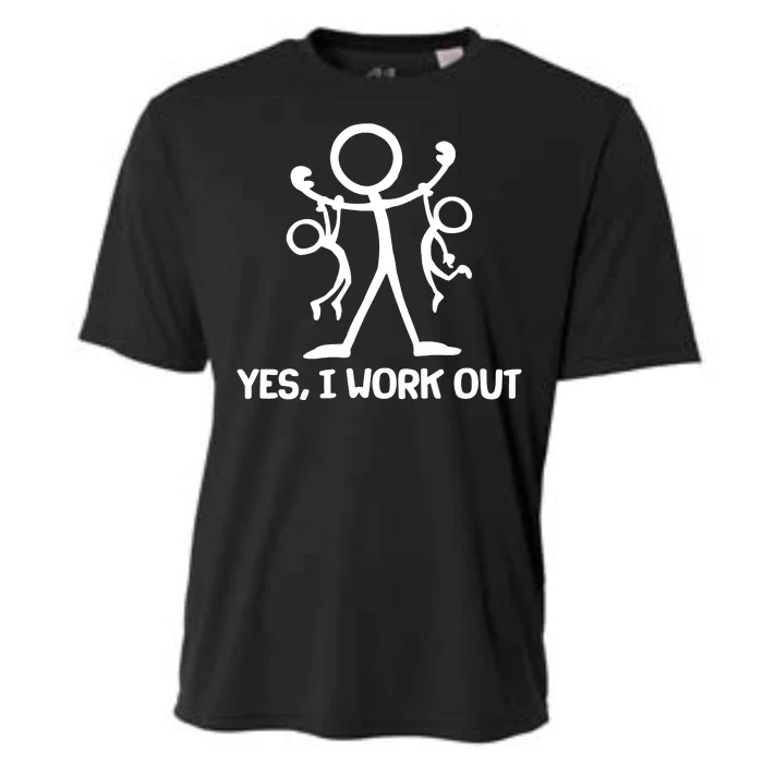 Funny Yes I Work Out Parents and Kids Cooling Performance Crew T-Shirt