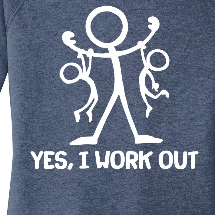 Funny Yes I Work Out Parents and Kids Women's Perfect Tri Tunic Long Sleeve Shirt