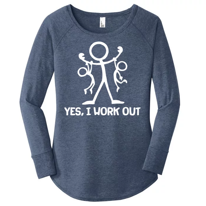 Funny Yes I Work Out Parents and Kids Women's Perfect Tri Tunic Long Sleeve Shirt