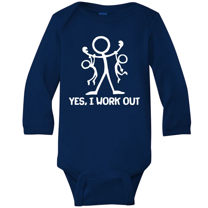 Funny Yes I Work Out Parents and Kids Baby Long Sleeve Bodysuit