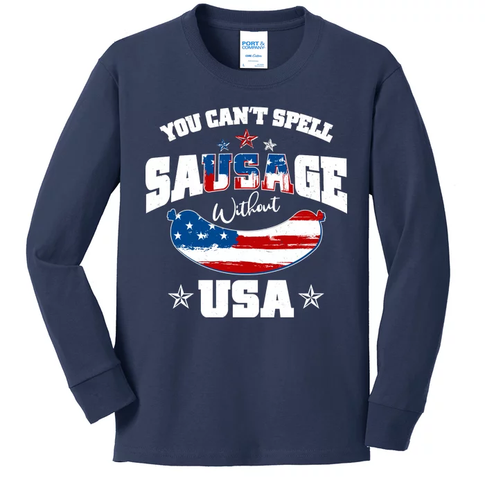 Funny You Can't Spell Sausage Without USA Kids Long Sleeve Shirt