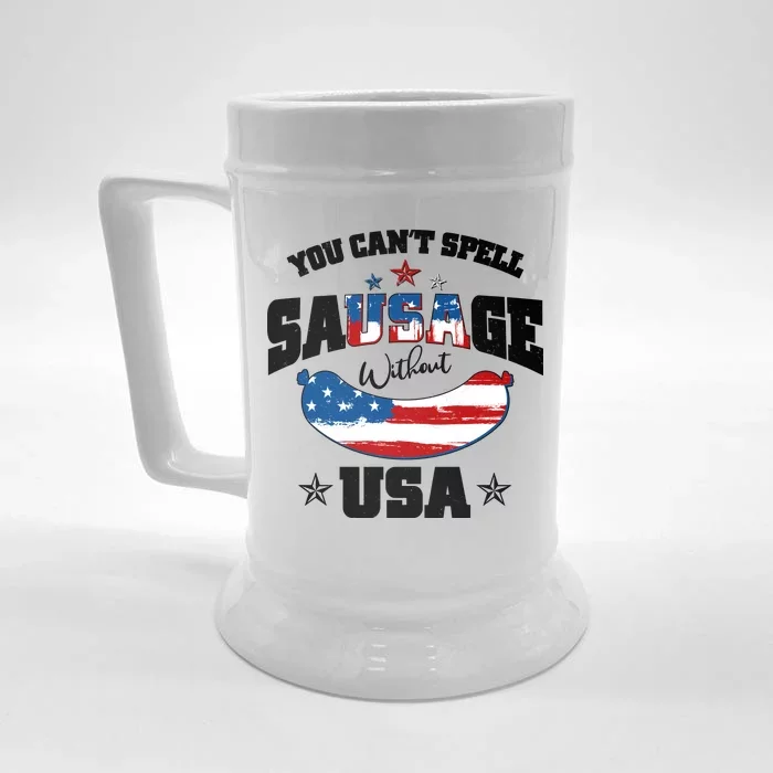 Funny You Can't Spell Sausage Without USA Front & Back Beer Stein