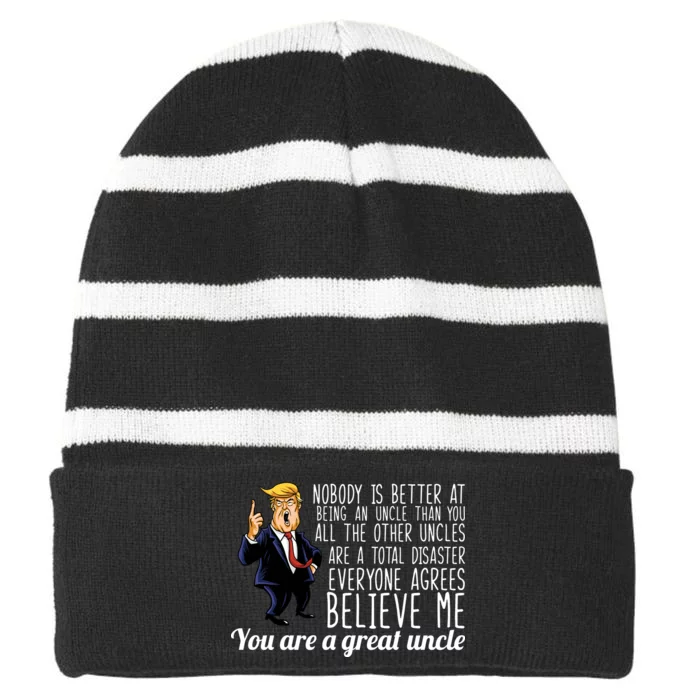 Funny Your A Great Uncle Donald Trump Striped Beanie with Solid Band