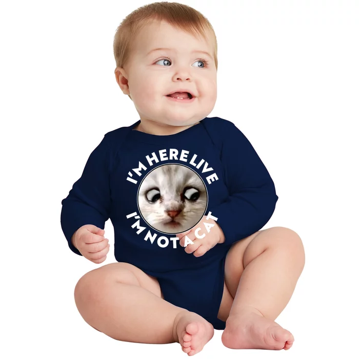 Funny Zoom Lawyer Cat Meme I'm Here Live I'm Not A Cat Baby Long Sleeve Bodysuit