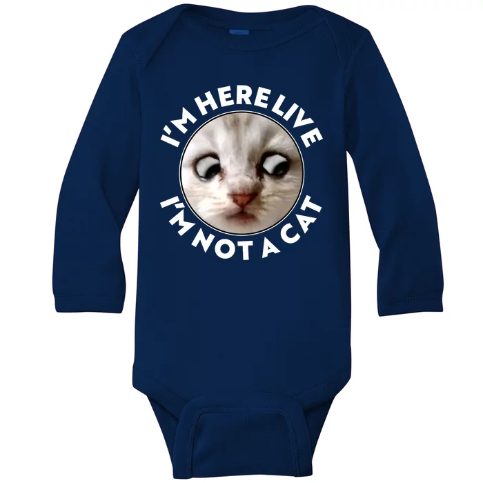 Funny Zoom Lawyer Cat Meme I'm Here Live I'm Not A Cat Baby Long Sleeve Bodysuit