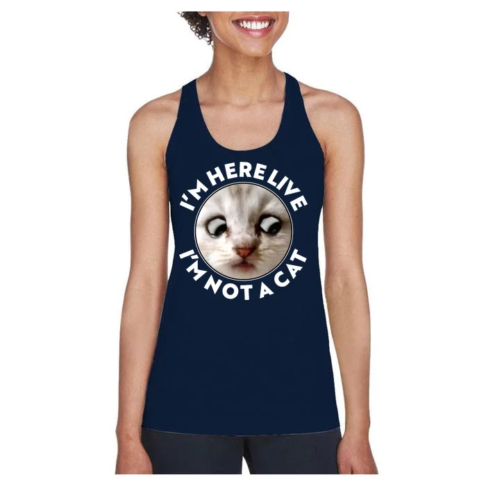 Funny Zoom Lawyer Cat Meme I'm Here Live I'm Not A Cat Women's Racerback Tank