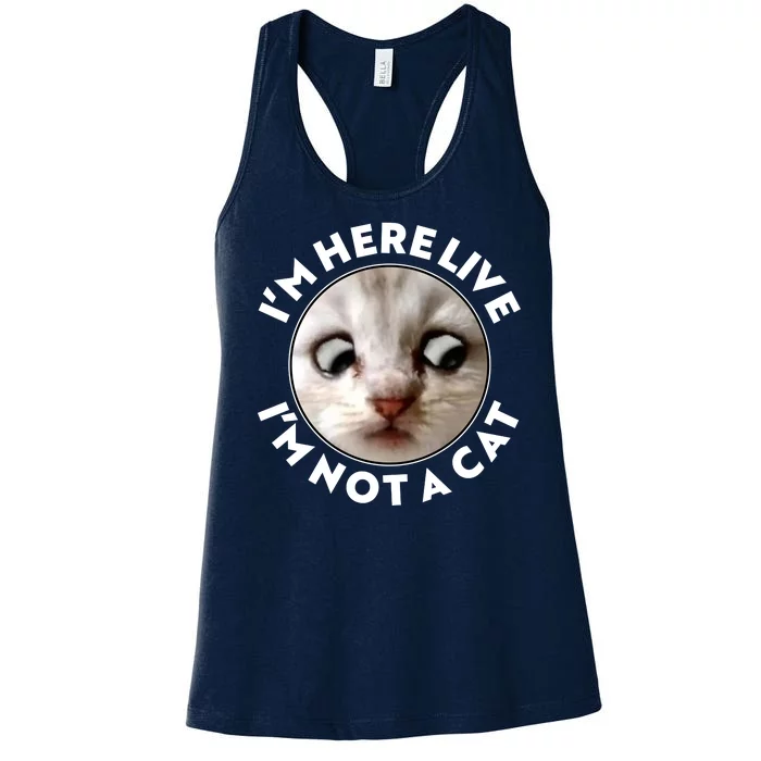 Funny Zoom Lawyer Cat Meme I'm Here Live I'm Not A Cat Women's Racerback Tank