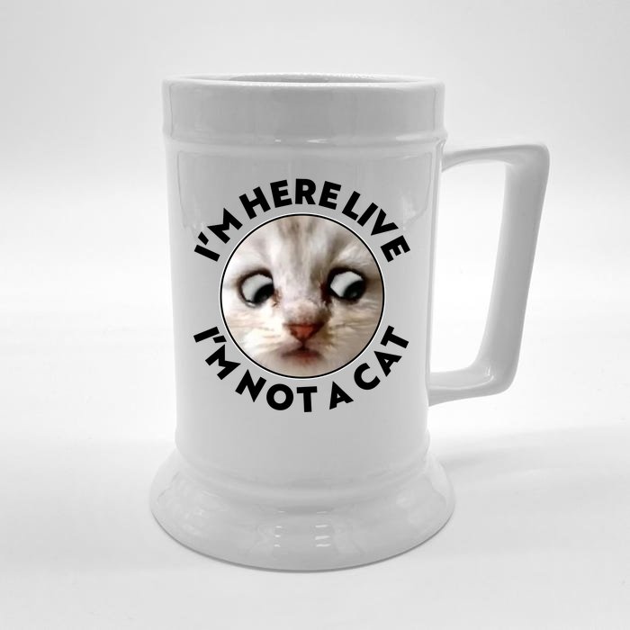 Funny Zoom Lawyer Cat Meme I'm Here Live I'm Not A Cat Front & Back Beer Stein