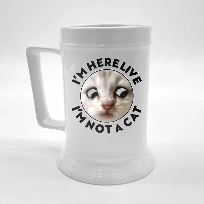 Funny Zoom Lawyer Cat Meme I'm Here Live I'm Not A Cat Front & Back Beer Stein