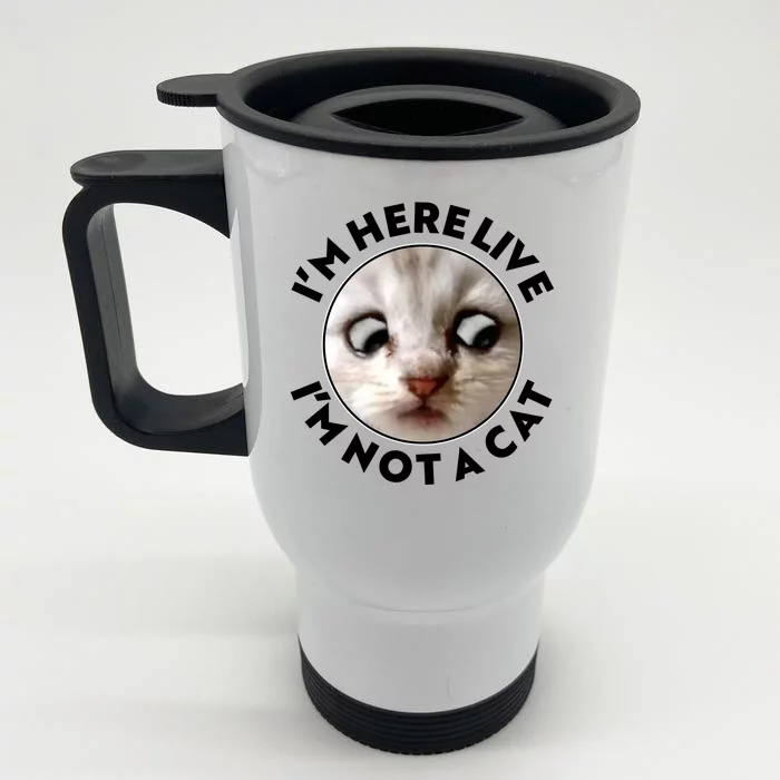 Funny Zoom Lawyer Cat Meme I'm Here Live I'm Not A Cat Front & Back Stainless Steel Travel Mug