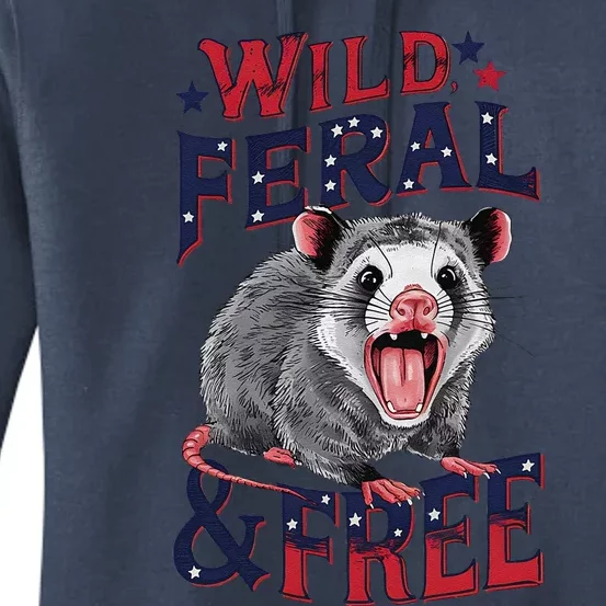 Funny Unhinged Opossum Wild Feral & Free Possum 4th Of July Women's Pullover Hoodie