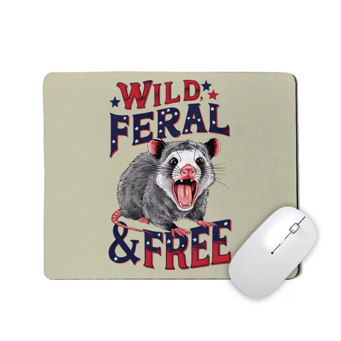 Funny Unhinged Opossum Wild Feral & Free Possum 4th Of July Mousepad