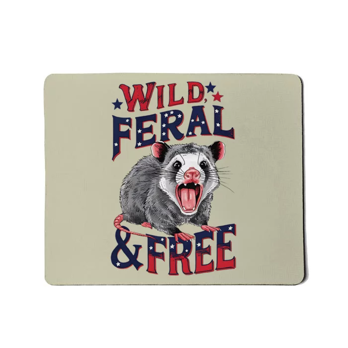 Funny Unhinged Opossum Wild Feral & Free Possum 4th Of July Mousepad