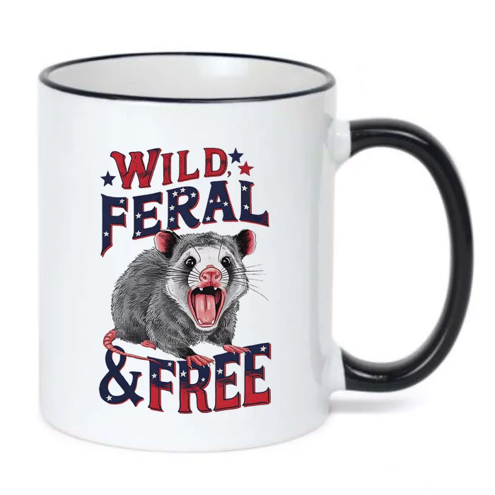 Funny Unhinged Opossum Wild Feral & Free Possum 4th Of July Black Color Changing Mug