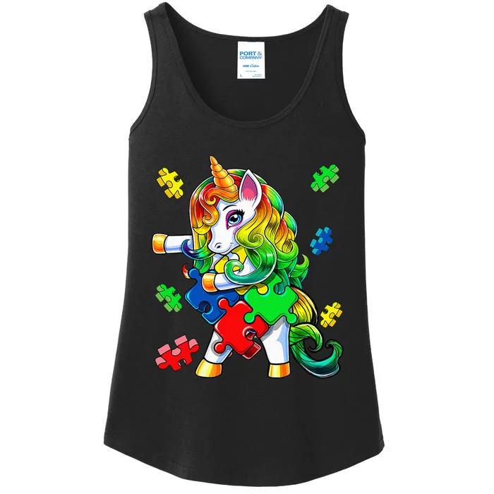 Flossing Unicorn Puzzle Piece Gift for Autism Awareness Ladies Essential Tank