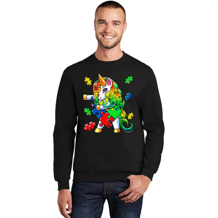 Flossing Unicorn Puzzle Piece Gift for Autism Awareness Tall Sweatshirt