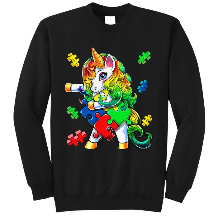 Flossing Unicorn Puzzle Piece Gift for Autism Awareness Tall Sweatshirt