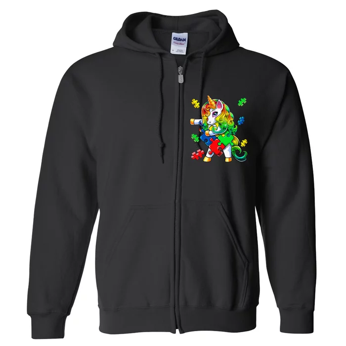 Flossing Unicorn Puzzle Piece Gift for Autism Awareness Full Zip Hoodie