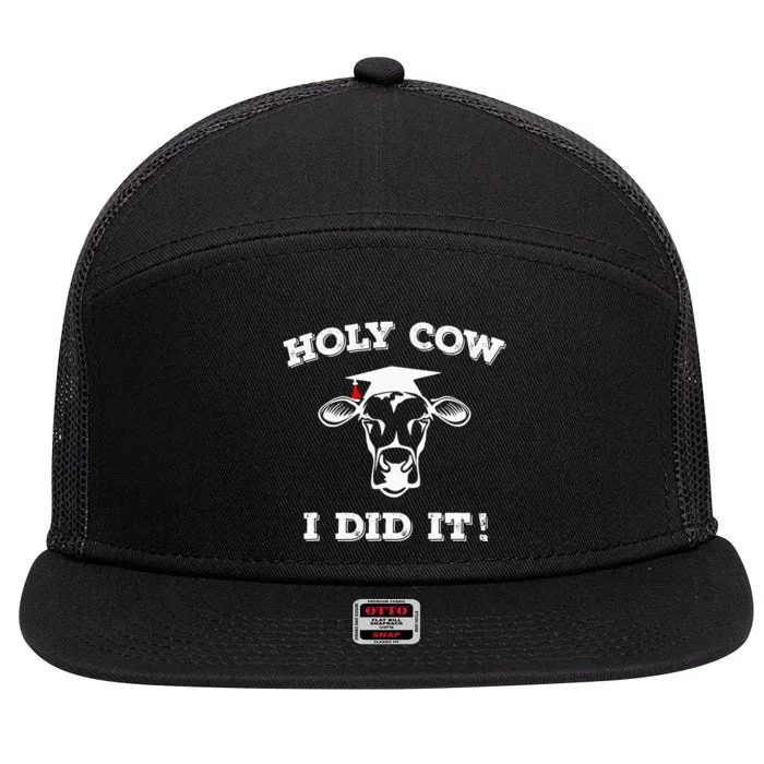 Funny Udderly Proud Graduation Gifts Holy Cow I Did It! 7 Panel Mesh Trucker Snapback Hat