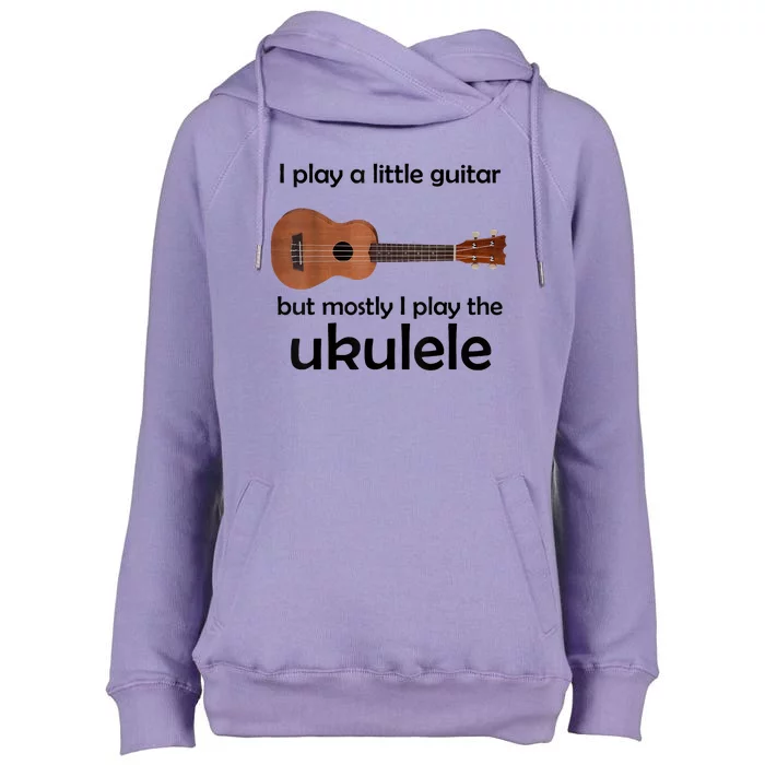 Funny Ukulele Pun Little Guitar Womens Funnel Neck Pullover Hood