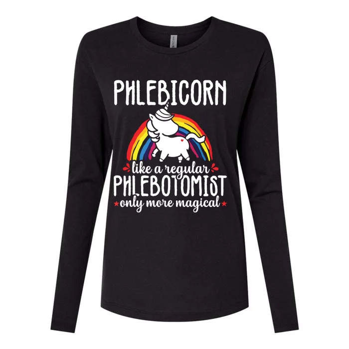 Funny Unicorn Phlebotomist Phlebotomy Technician Nurse RN Womens Cotton Relaxed Long Sleeve T-Shirt