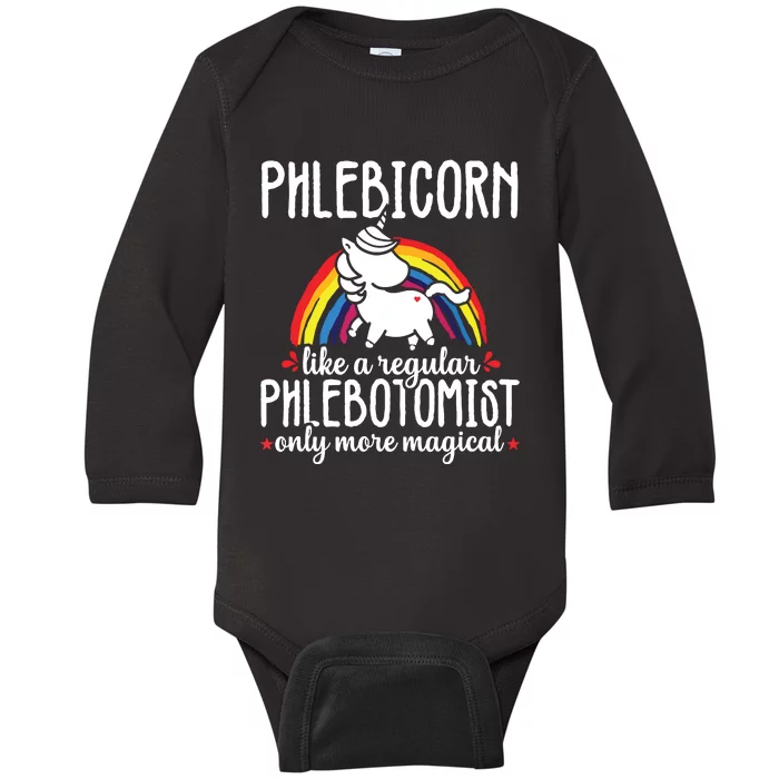 Funny Unicorn Phlebotomist Phlebotomy Technician Nurse RN Baby Long Sleeve Bodysuit