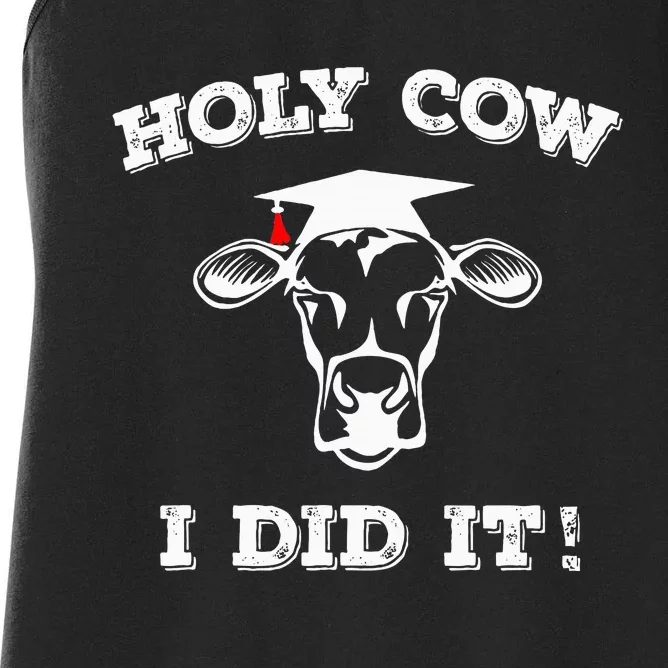 Funny Udderly Proud Graduation Gifts Holy Cow I Did It! Women's Racerback Tank