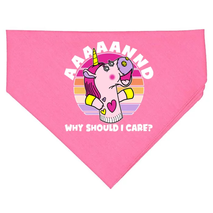 Funny Unicorn Puppet Aaaaand Why Should I Care USA-Made Doggie Bandana