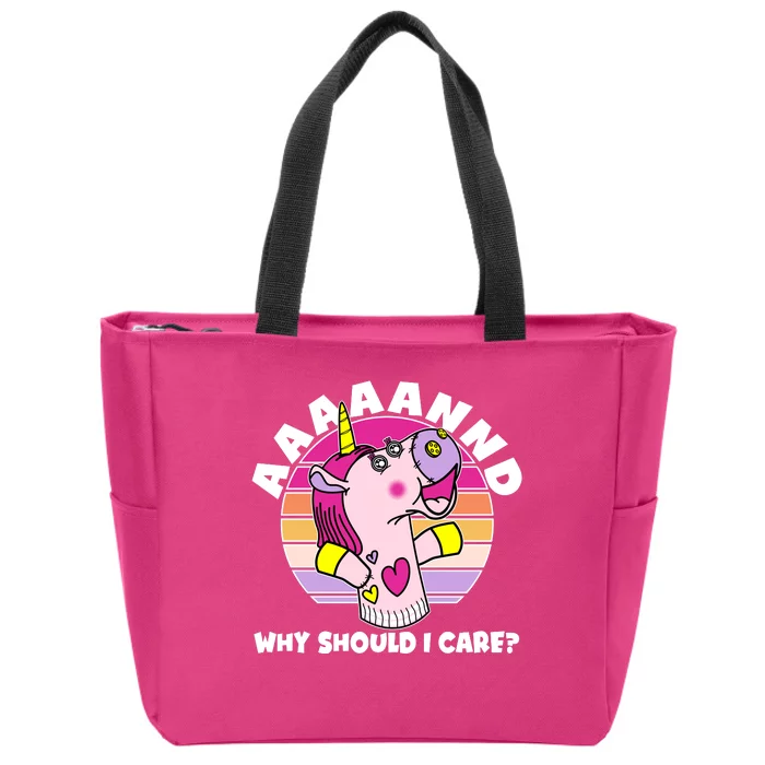 Funny Unicorn Puppet Aaaaand Why Should I Care Zip Tote Bag