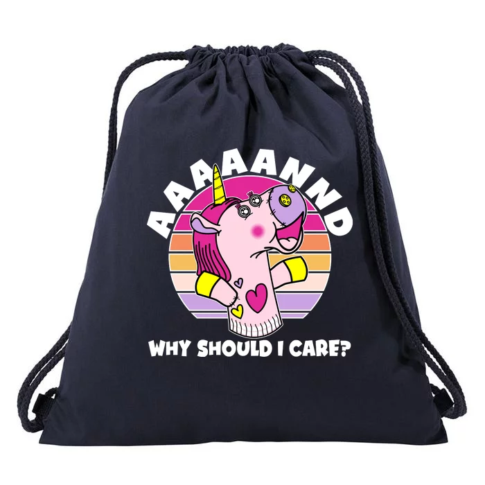 Funny Unicorn Puppet Aaaaand Why Should I Care Drawstring Bag