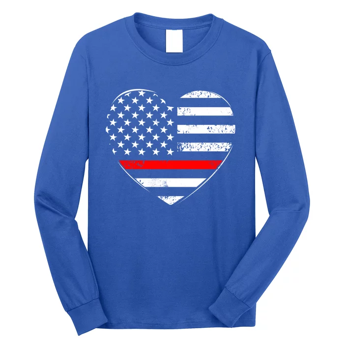 Firefighter Usa Patriotic American Flag Funny Heart Fire Gift Long Sleeve Shirt