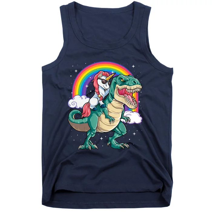 Funny Unicorn Riding T Rex Dinosaur Gift For Boys Girls Men Women Rainbow Gift Tank Top