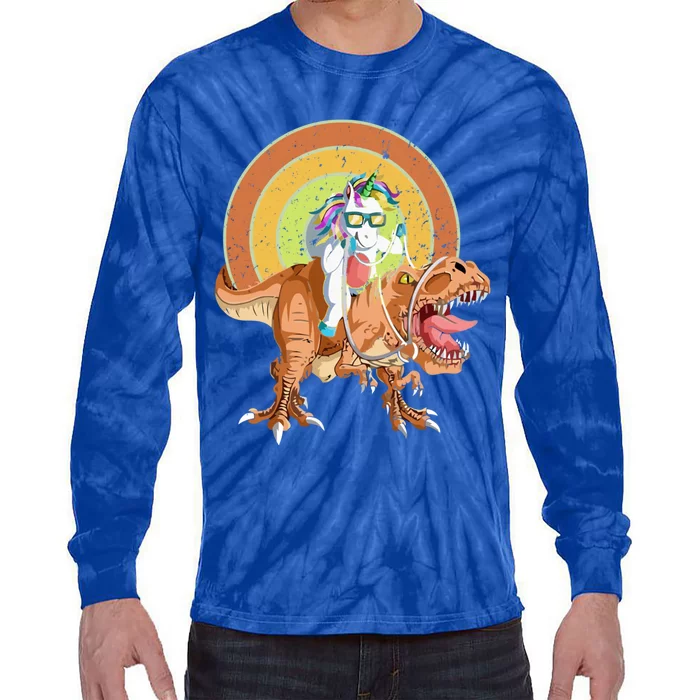 Funny Unicorn Riding Dinosaur Unicorn Costume Lover Gift Tie-Dye Long Sleeve Shirt