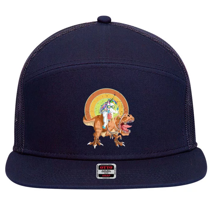 Funny Unicorn Riding Dinosaur Unicorn Costume Lover Gift 7 Panel Mesh Trucker Snapback Hat